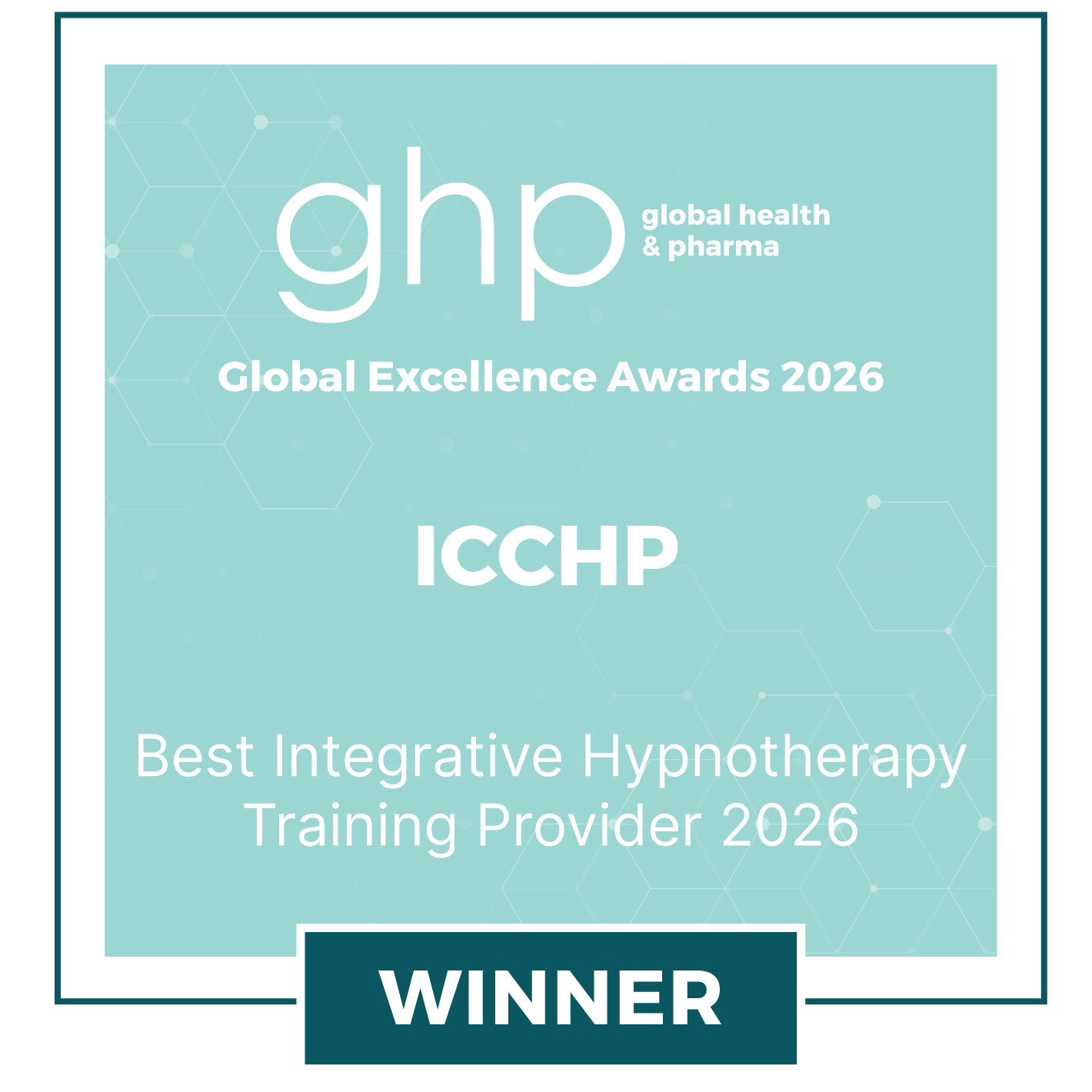ICCHP wins the Best Integrative Hypnotherapy Training Provider award at the Global Excellence Awards 2026 by GHP.